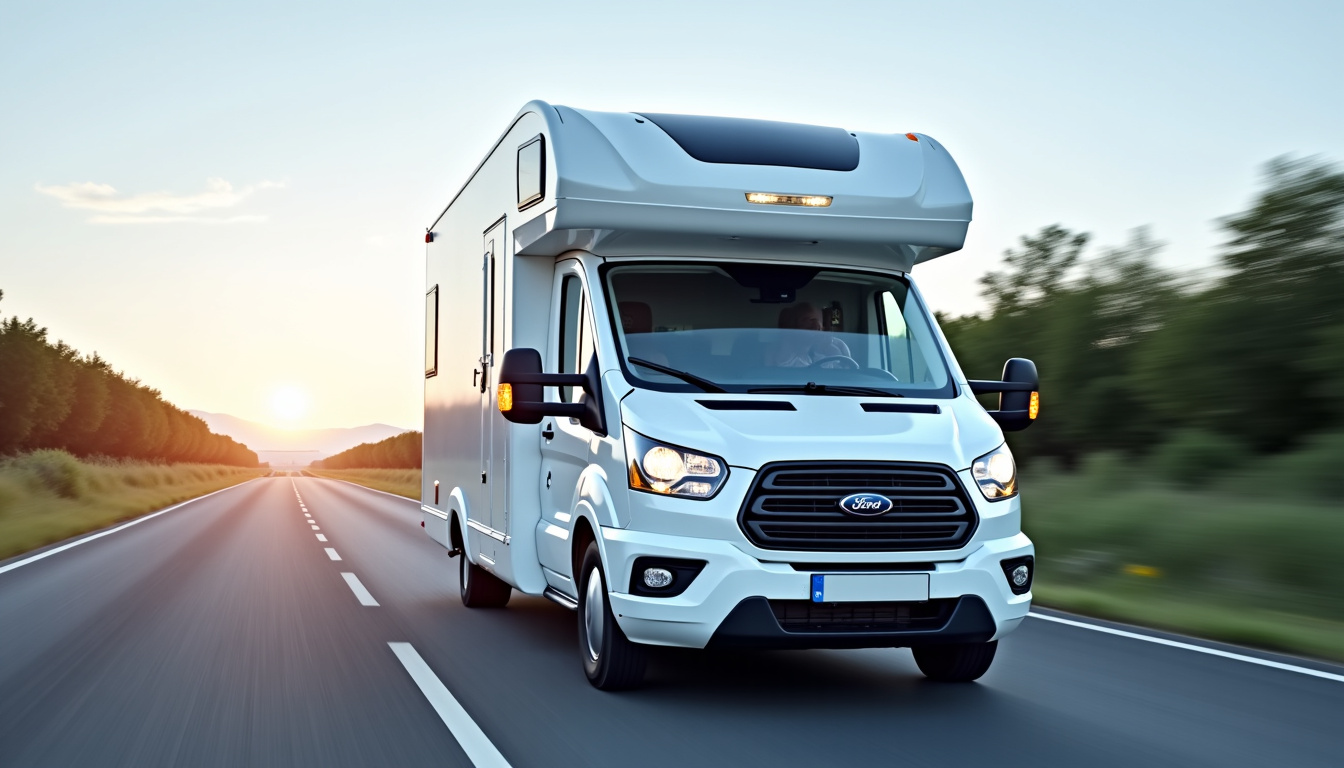 Camping-car de 4250 kg en train de circuler sur une route nationale de France