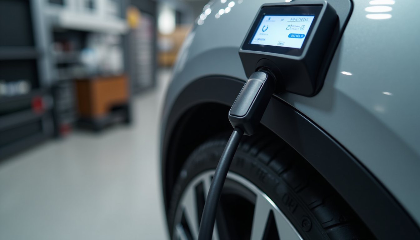 Chargeur de batterie moto intelligent en mode maintenance, branché sur une batterie pendant l