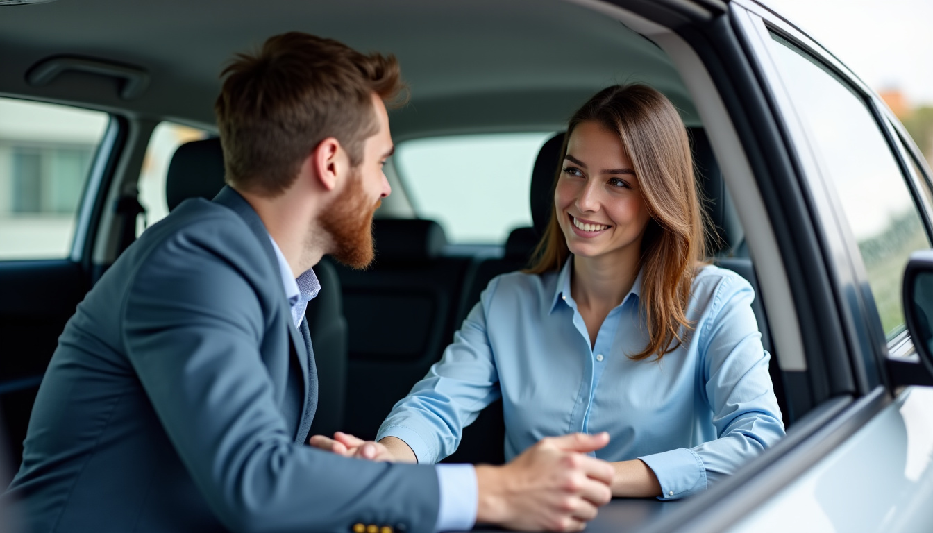 Client particulier discutant avec un conseiller dans un centre auto