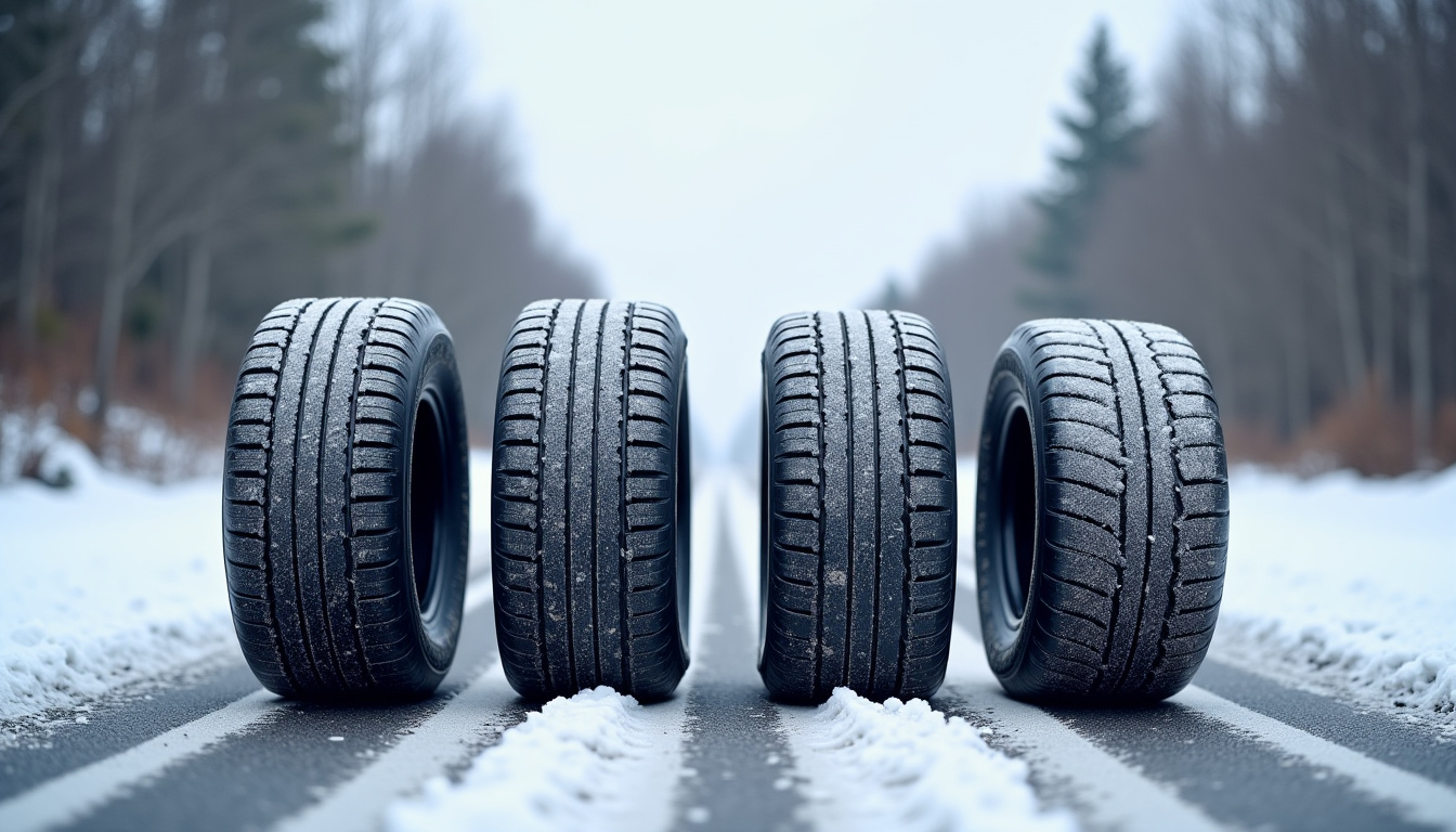 Comparaison visuelle des pneus été, hiver et toutes saisons sur route sèche, mouillée et enneigée