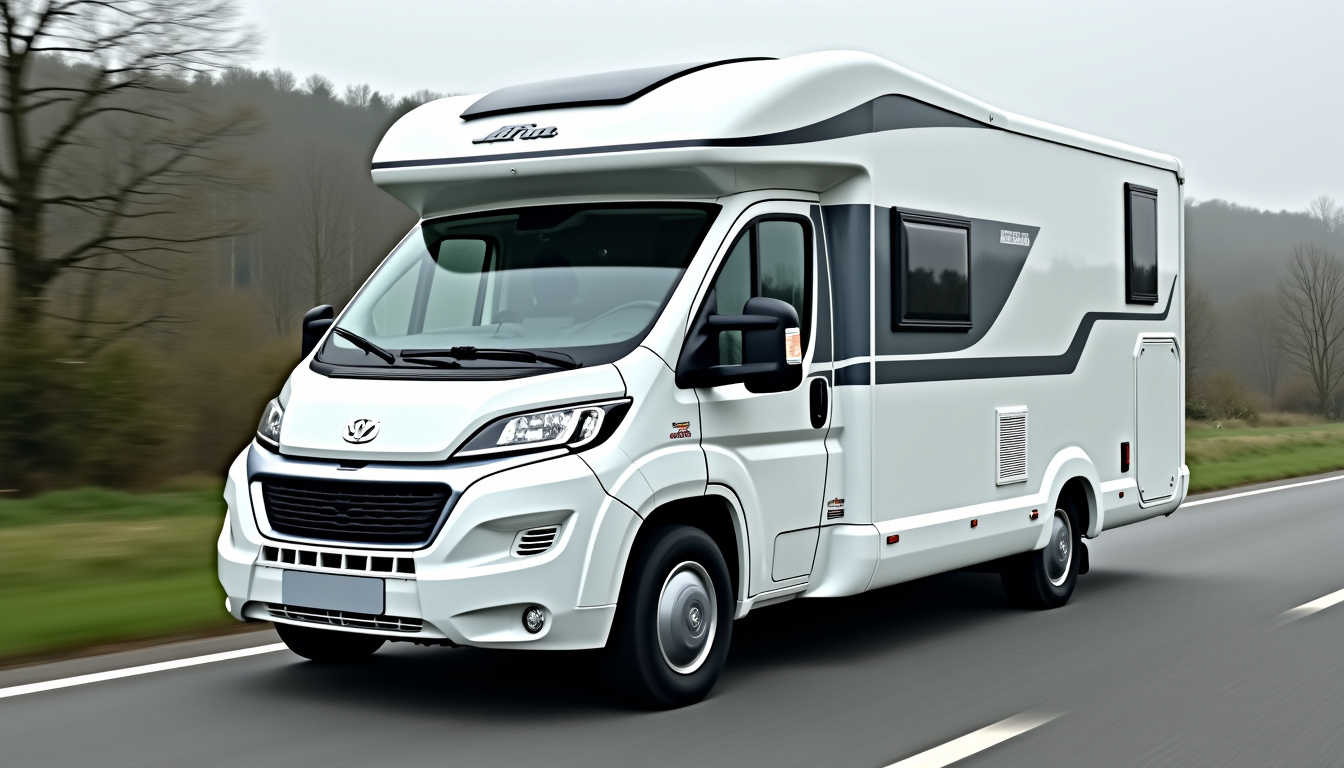 Conducteur en train de tester un camping-car de 4250 kg sur un terrain d