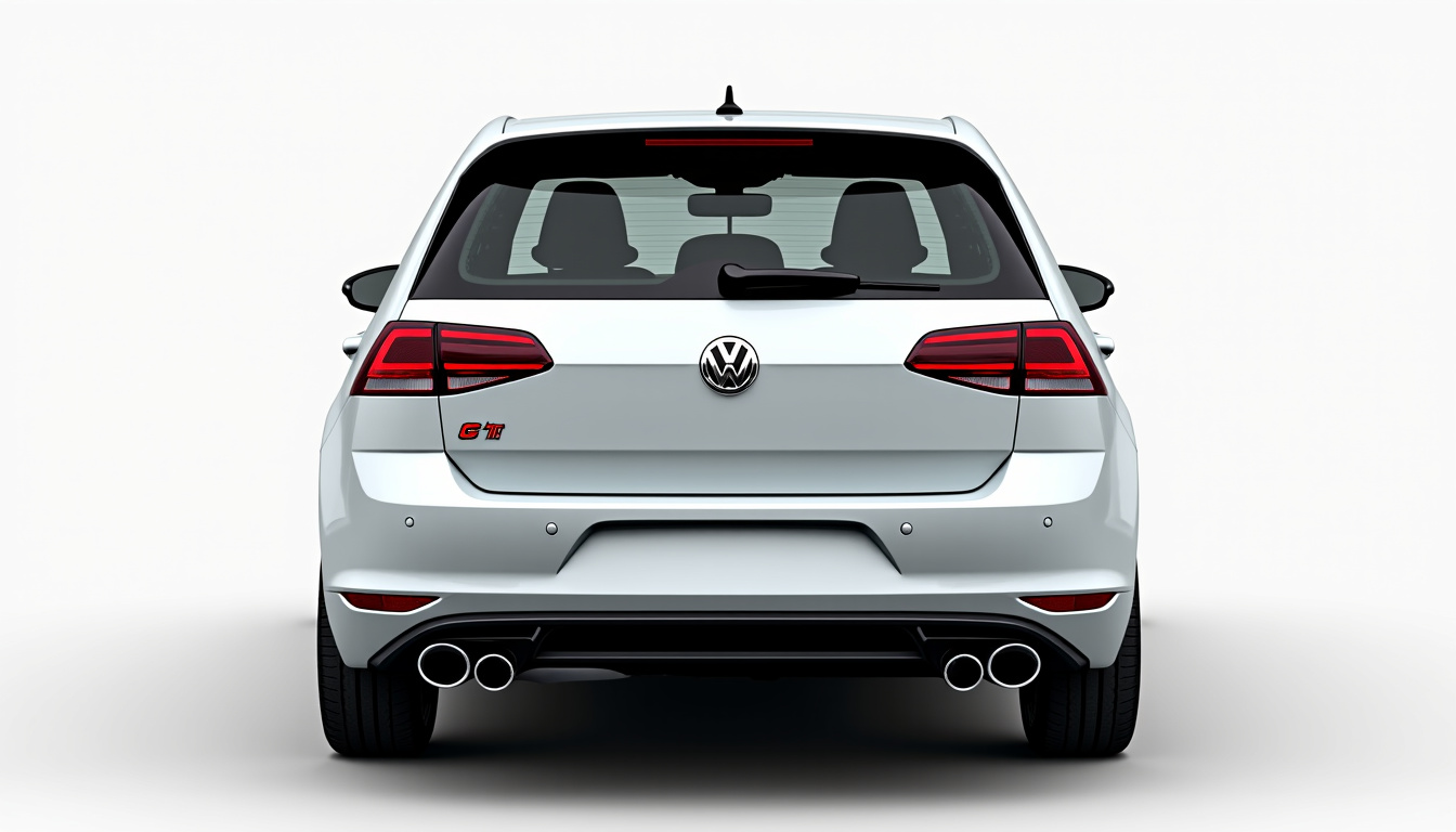 Vue arrière de la Volkswagen Golf 8 GTI Clubsport avec diffuseur et double sortie d