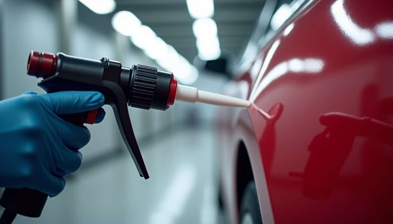 Application de peinture sur un pare-chocs en carrosserie avec un pistolet pneumatique