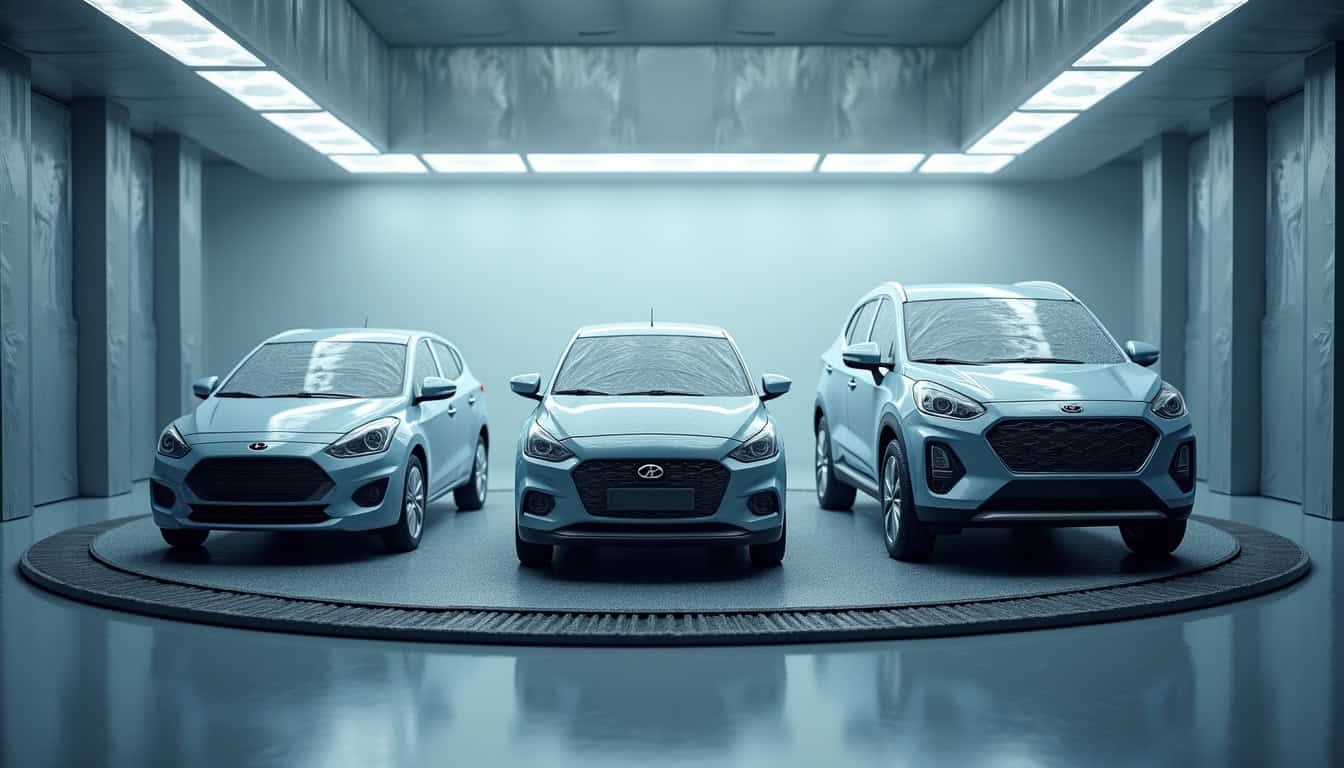 Comparaison visuelle de véhicules de tailles différentes en phase de peinture