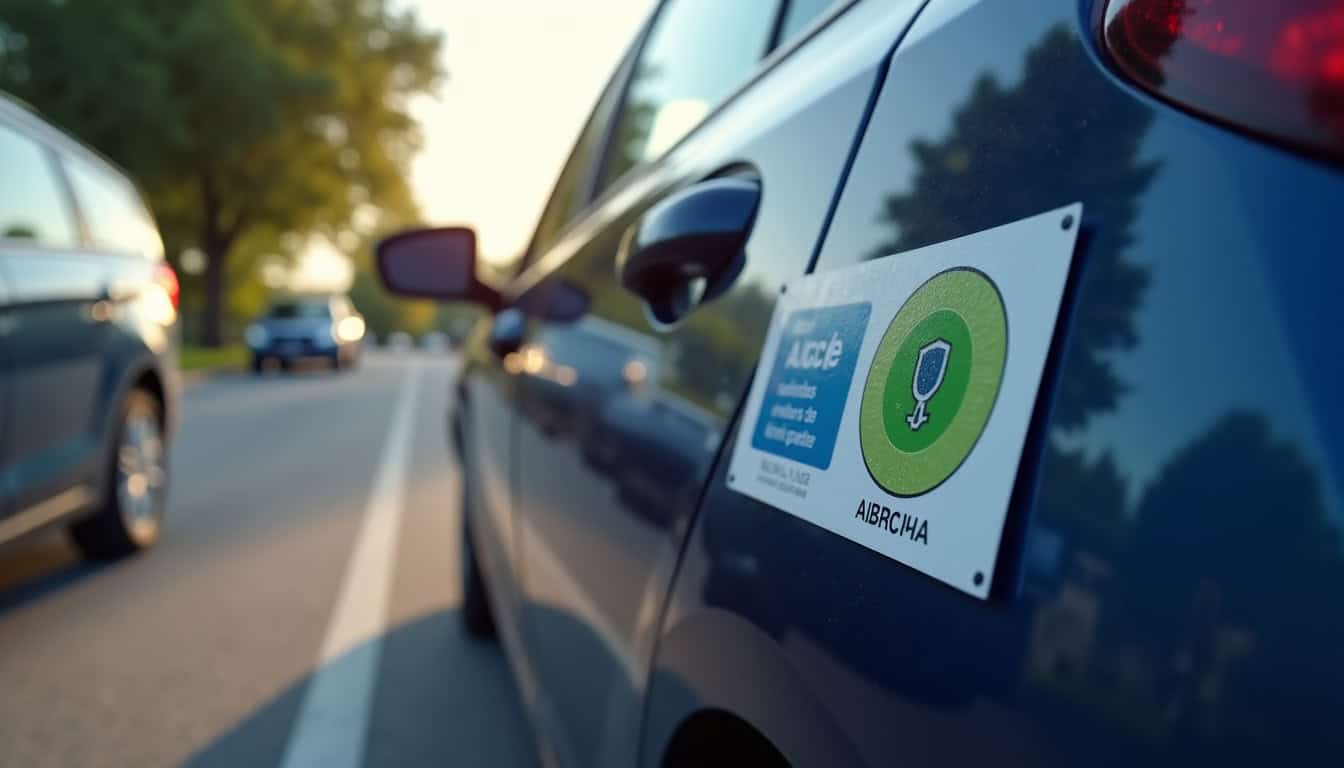 Étiquette avec code couleur collée sur le montant de la porte côté conducteur d