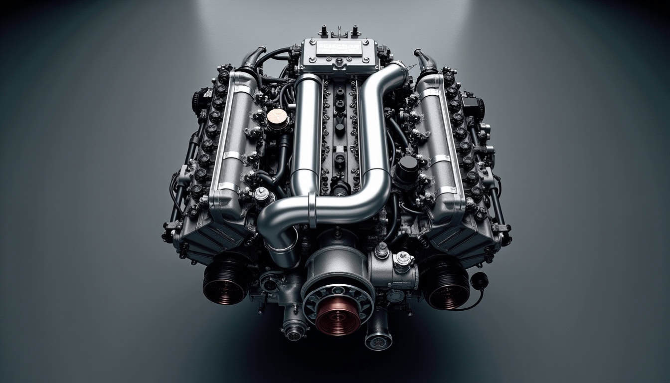 Moteur Nissan RB25DET de la Skyline R34 berline, vu de dessus, avec turbo IHI RHF5 et tuyauteries en acier chromé