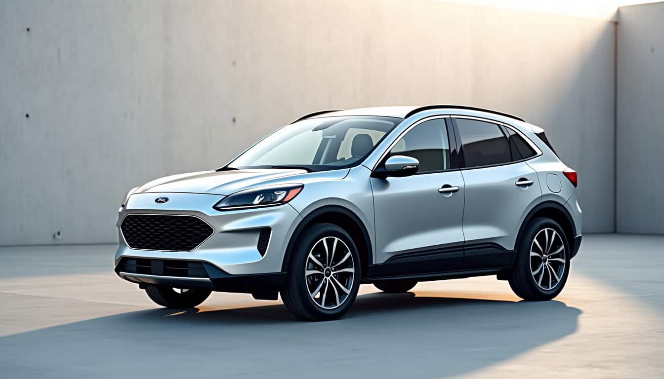 Vue d’un Ford Kuga hybride E85 d’occasion sur une plateforme de vente en ligne, avec plusieurs photos illustrant l’annonce