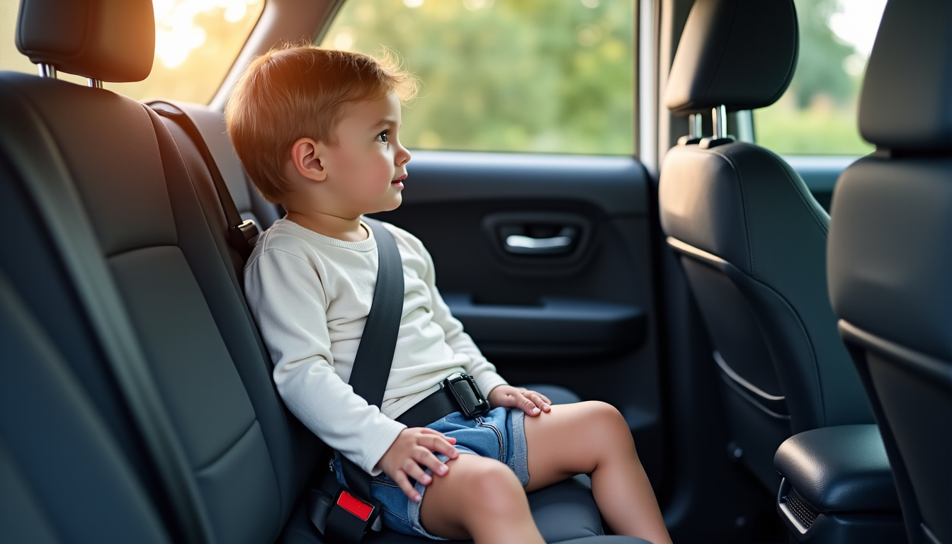 Enfant passant le test de la ceinture de sécurité sans rehausseur