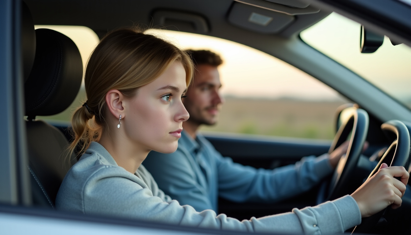 Jeune conducteur en train de conduire avec un accompagnateur à ses côtés