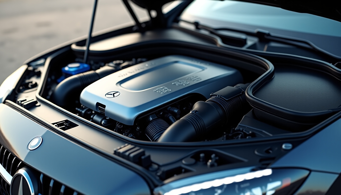 Vue du compartiment moteur de la Mercedes-Benz Classe A avec moteur hybride combiné