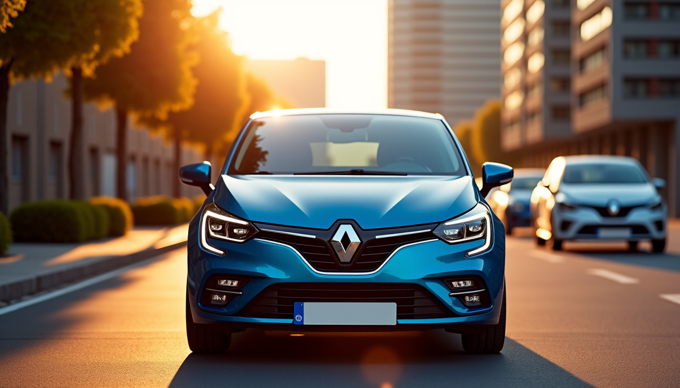 Vue extérieure de la Renault Clio 5 avec ses feux LED en forme de boomerang et calandre moderne