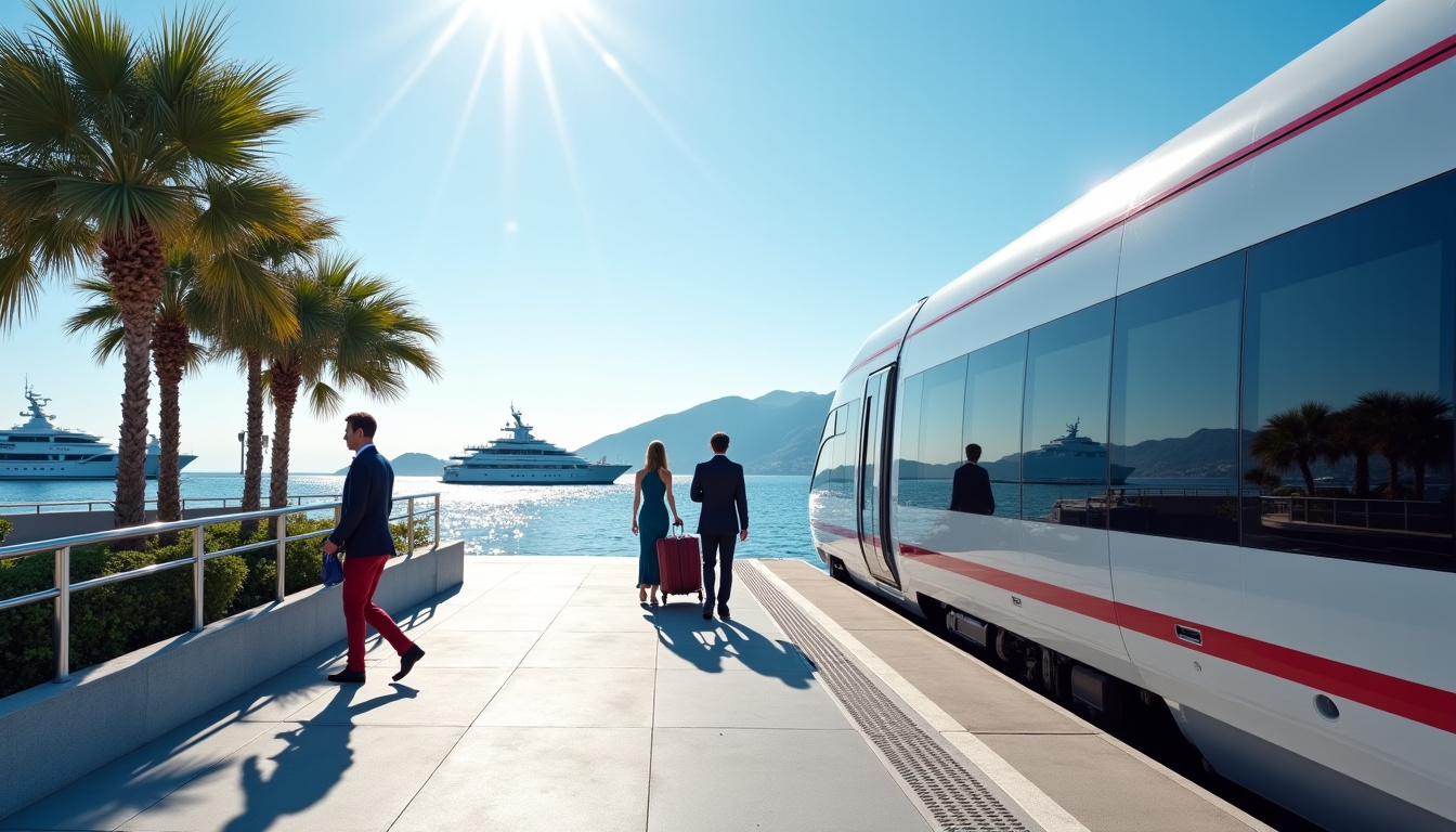 Gare de Monaco-Monte-Carlo avec arrivée de voyageurs en provenance de Nice