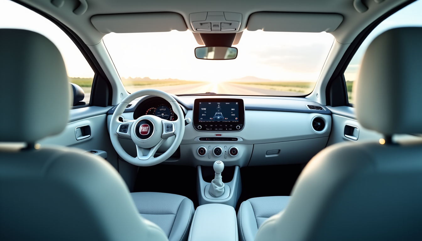 Intérieur de la Fiat 600 avec écran central tactile et combiné numérique