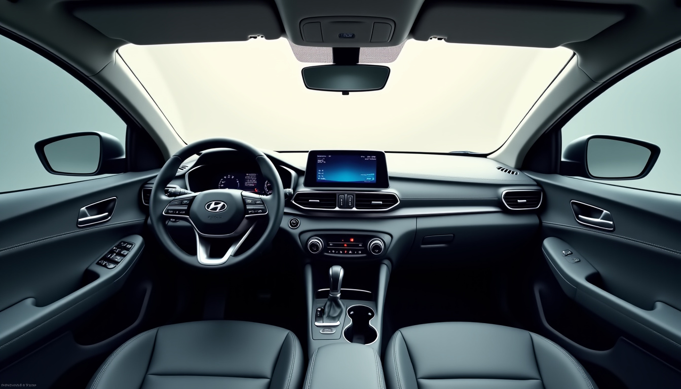 Intérieur du Hyundai Tucson hybride avec double écran incurvé, volant N Line et console centrale ergonomique