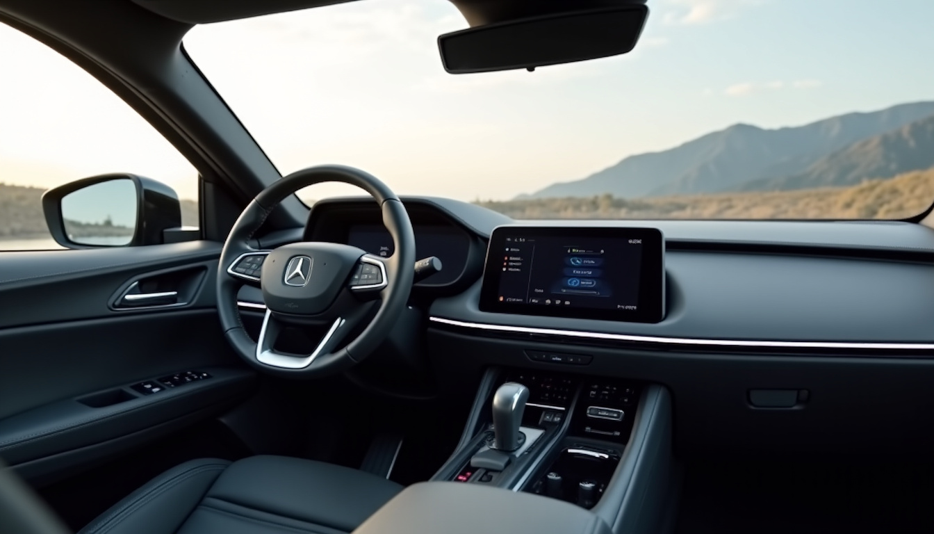 Intérieur du XPeng G6 avec écran central tactile de 15,6 pouces et volant capacitif en microfibre