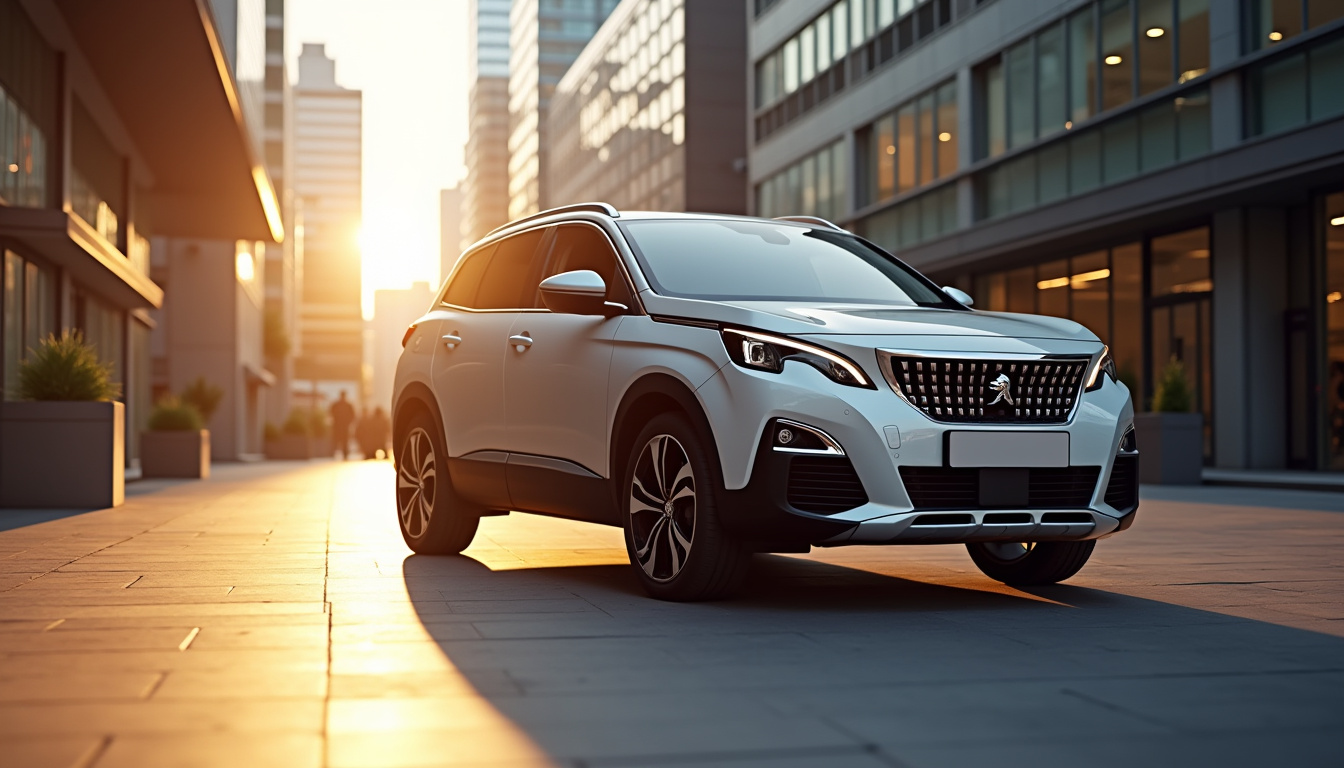 Jantes alliage exclusives Peugeot sur un modèle 3008 en extérieur urbain