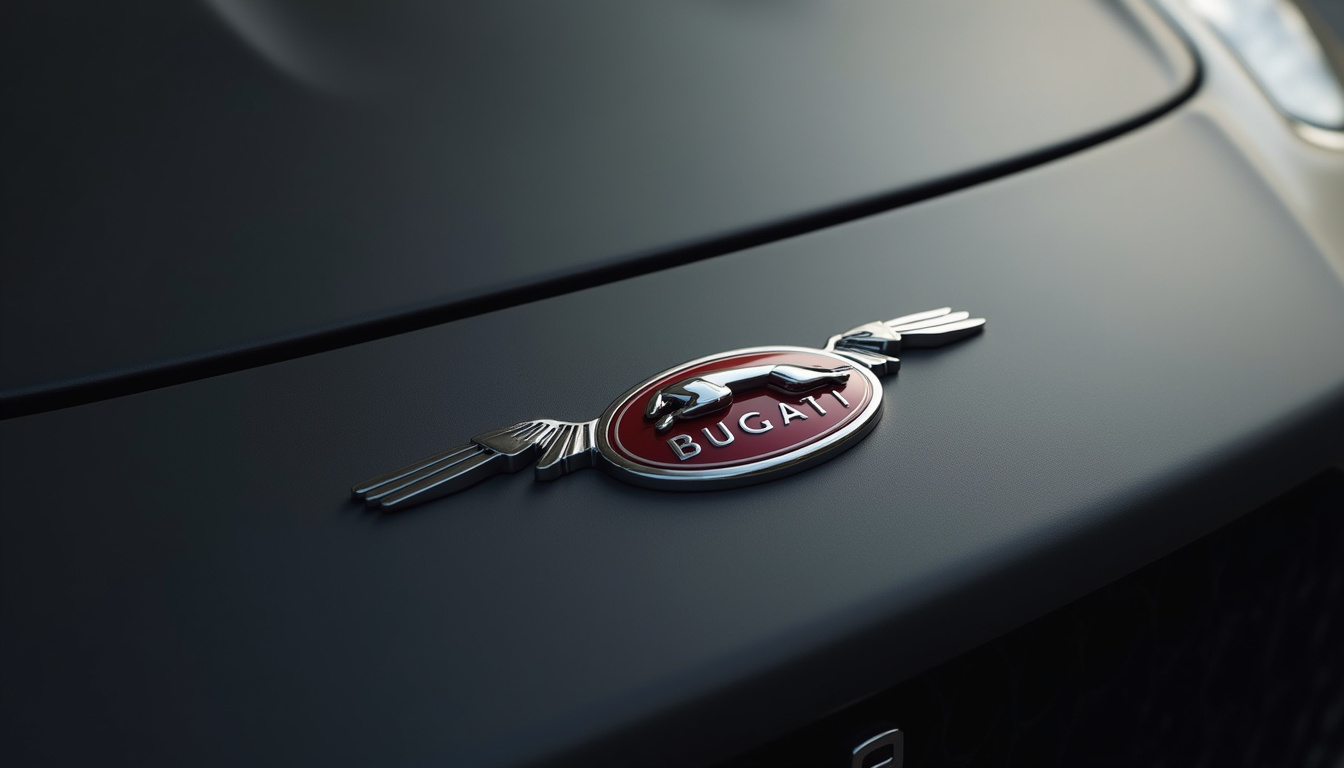 Logos de Bugatti, Jaguar et Lotus sur fond anthracite