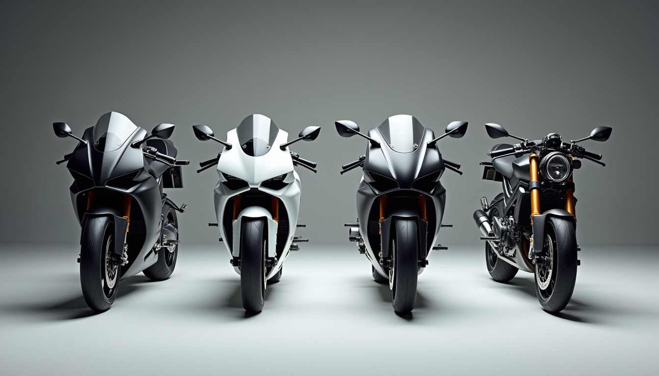 Comparaison visuelle des différents types de carénage moto: intégral, partiel, sportif et sans carrosserie