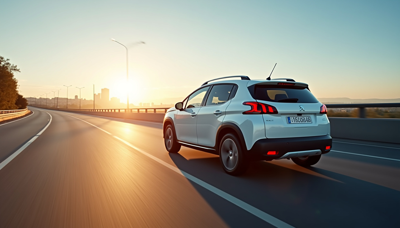Peugeot 2008 hybride en conduite mixte sur route et autoroute, vue extérieure et intérieure