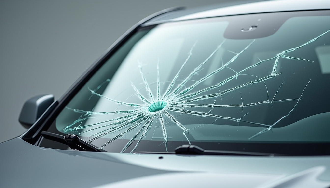 Vitre de voiture protégée par un film ABglass après impact, empêchant la dispersion des éclats