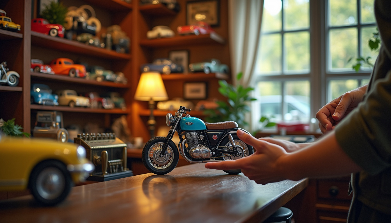 Intérieur d'une boutique spécialisée en modèles réduits automobiles et motos