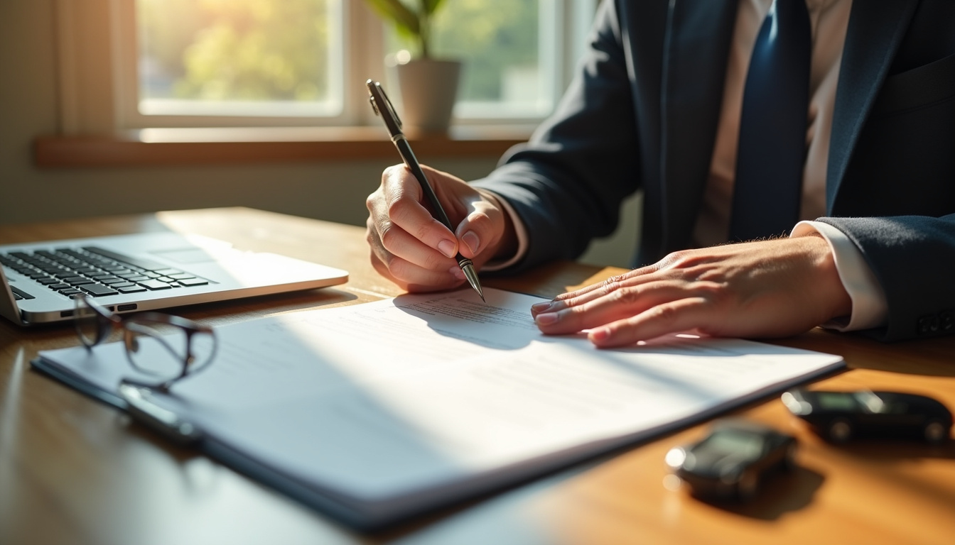Personne lisant attentivement un contrat de financement automobile
