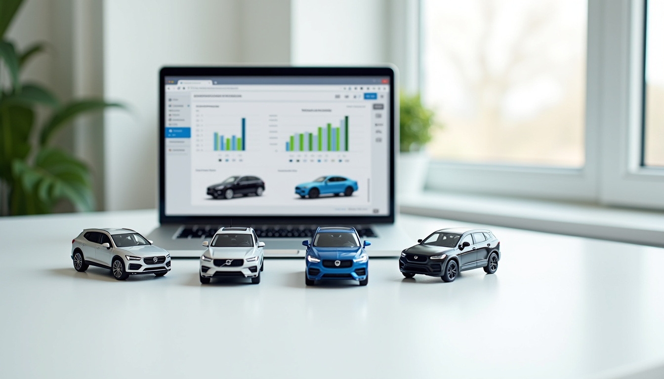Recherche de voiture d'occasion sur un ordinateur portable, avec comparaison de modèles automatiques