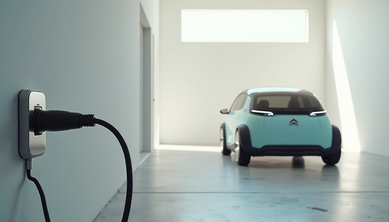 Citroën Ami en cours de recharge sur une prise domestique standard à 220V