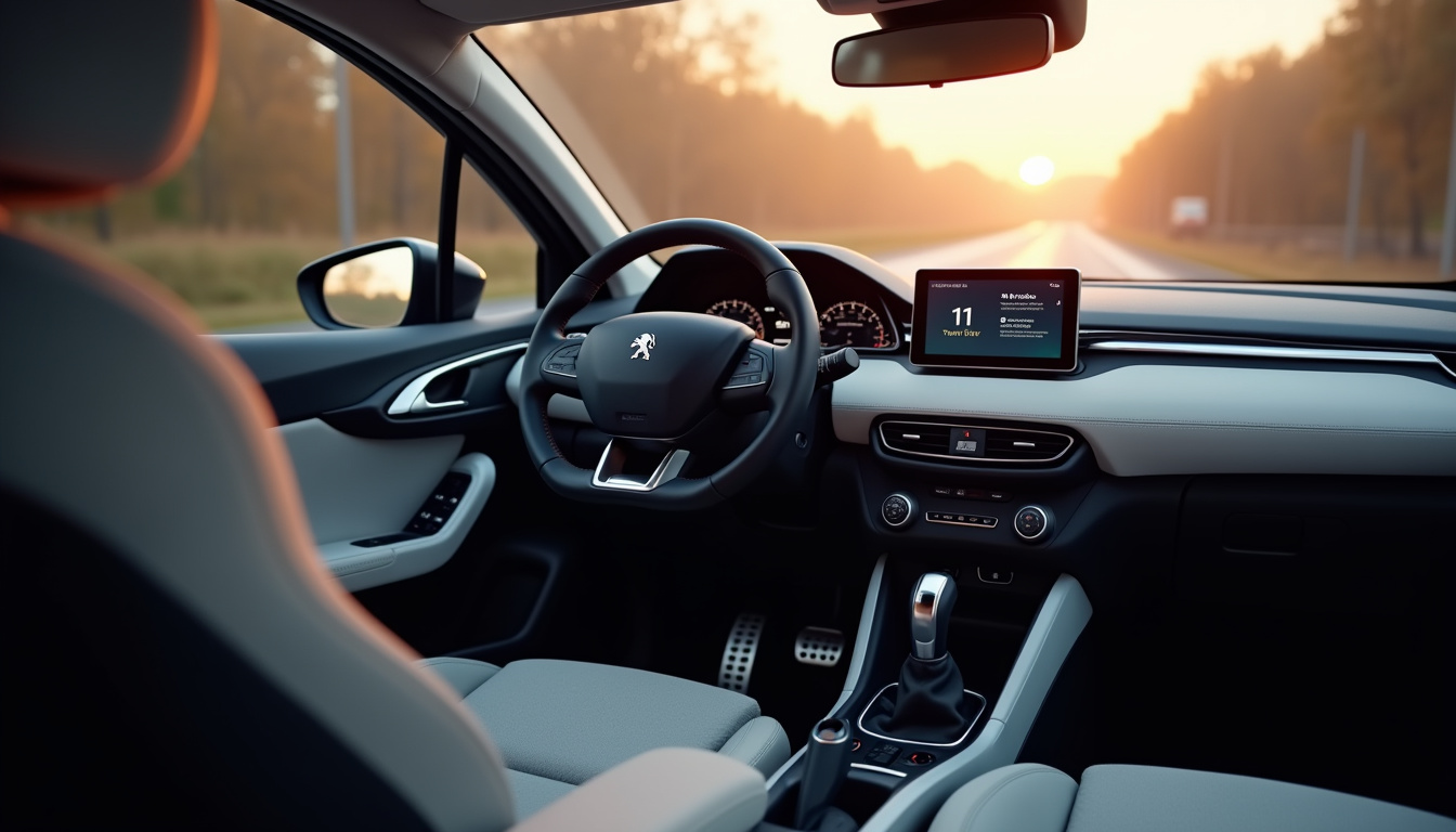 Intérieur du Peugeot 2008 hybride avec le volant compact et l'écran numérique de l'i-Cockpit
